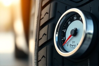 Car tire pressure gauge showing optimal inflation